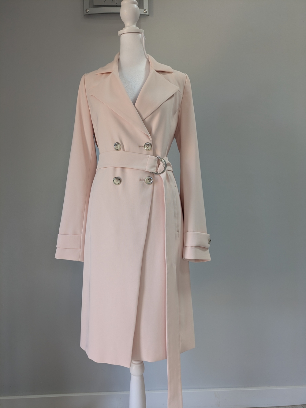 White House Black Market Double-Breasted Blush Trench Coat